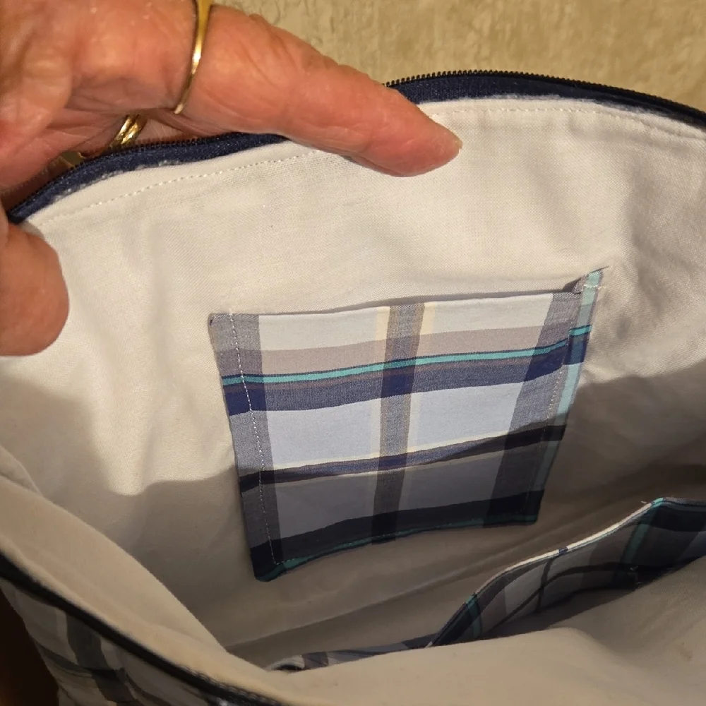 Plaid Blue and Beige Ipad Case( Homemade, Quilted)